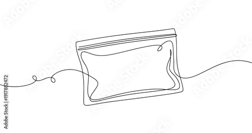 Minimalist continuous line art of a ziplock storage bag design. Non editable stroke