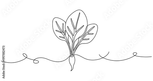 Minimalist continuous line drawing of a leafy plant design. Non editable stroke