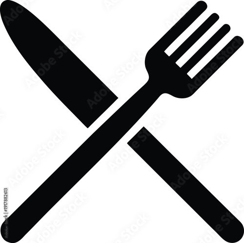 Crossed Knife and Fork Icon Restaurant Symbol Food Service Icon Black Silhouette