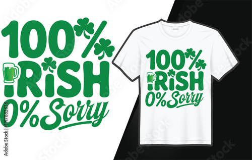 100% Irish Bold Green Typography T Shirt Design