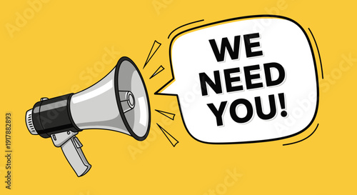 A graphic depicting a megaphone announcing a call to action for participation