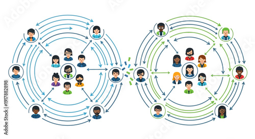 Connected Community: An illustration of interconnected individuals, symbolizing the power of networking, sharing ideas, and the bonds between people in a community.