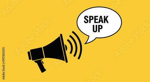 A graphic illustration depicting a megaphone with the message to speak up for communication