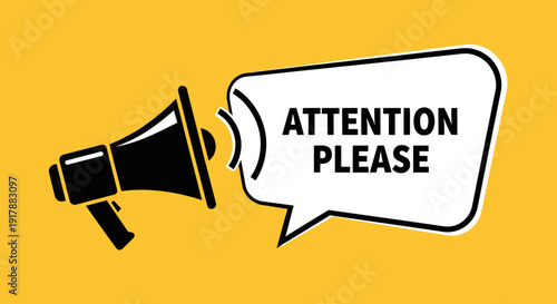 A graphic illustration with an attention-grabbing megaphone and message on yellow background