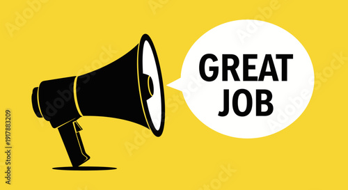 A motivational illustration featuring an announcement with the words 'Great Job' and a megaphone