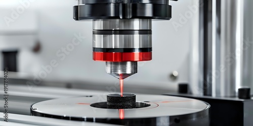 Wallpaper Mural Precision laser cutting machine in operation with red beam cutting metal surface in modern industrial manufacturing facility for automated production processes. Torontodigital.ca