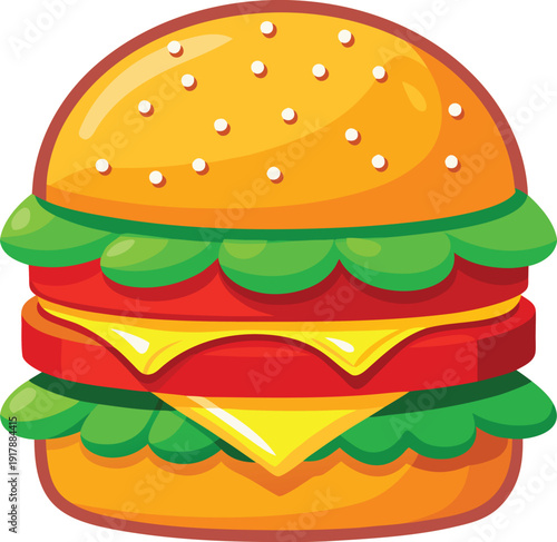 Double Cheeseburger with Lettuce and Tomato Stylized Icon Isolated
