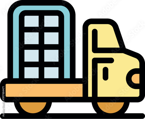 Small truck transporting glass panels, side view, logistics and transportation concept
