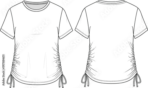 Technical, flat, sketch, of, women, long, sleeve, raglan, shirt, vector, illustration, front, and, back, view, fashion, template, apparel, design, flavector.