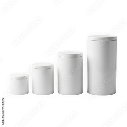 Wallpaper Mural Four white cylindrical containers of varying sizes isolated on transparent background Torontodigital.ca