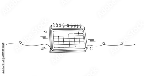 Minimalist line art calendar illustration with spiral binding. None editable stroke