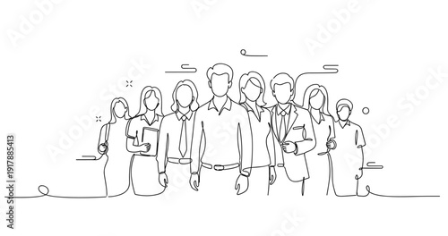 Diverse group of professionals in minimal line art style. None editable stroke