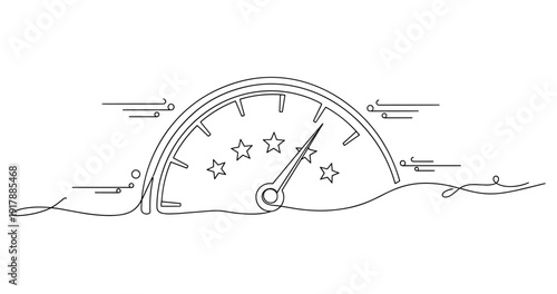 Speedometer design with stars indicating high performance and motion lines. None editable stroke