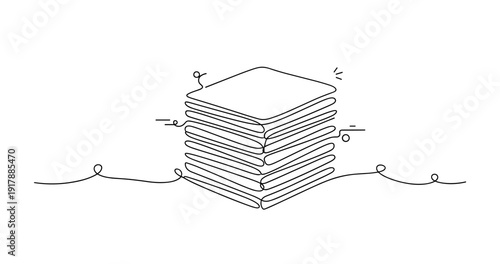 Minimalist line art of a stack of books with abstract elements. None editable stroke