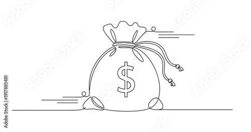 Outline of a money bag with dollar symbol on a white background. None editable stroke