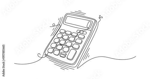 Hand-drawn calculator sketch in black and white line art style. None editable stroke