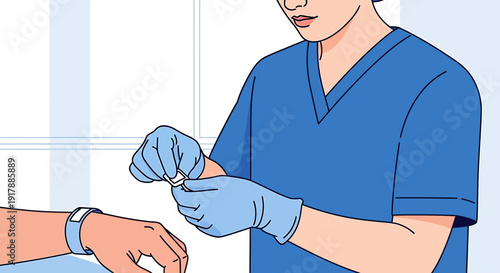 Doctor applying bandage to patient's arm in clinic