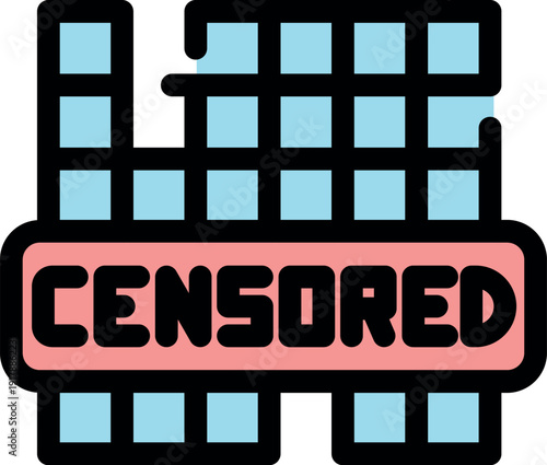 Pixel art building with censored sign representing censorship and freedom of speech issues