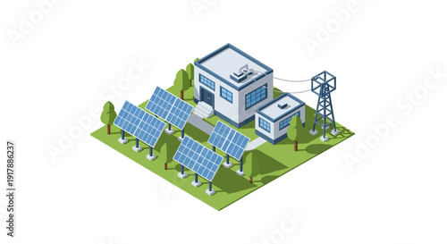 Sustainable Eco Friendly House with Solar Panels and Wind Turbine.