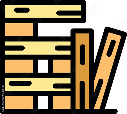Illustration of neatly stacked wooden planks and boards