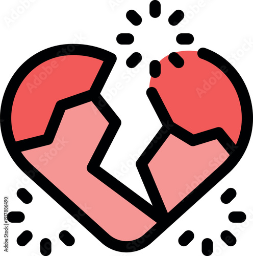 Red broken heart splitting apart, representing heartbreak, separation, and the end of a relationship