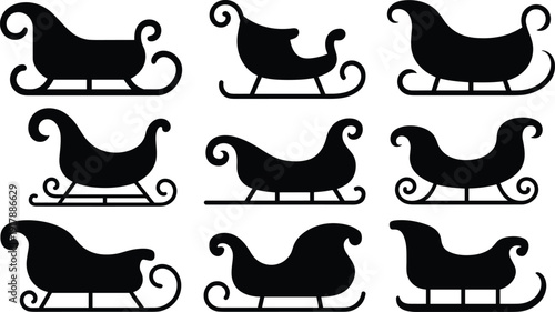 Black silhouettes of various sleighs on white background Christmas 2