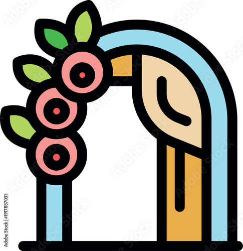 Elegant wedding arch adorned with flowers and a flowing curtain, creating a beautiful setting for exchanging vows