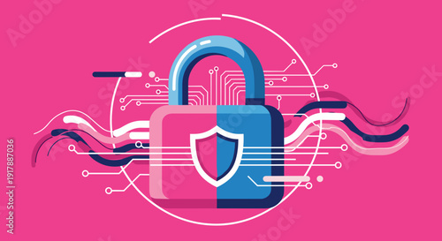 Blue Padlock with Shield Security Icon.