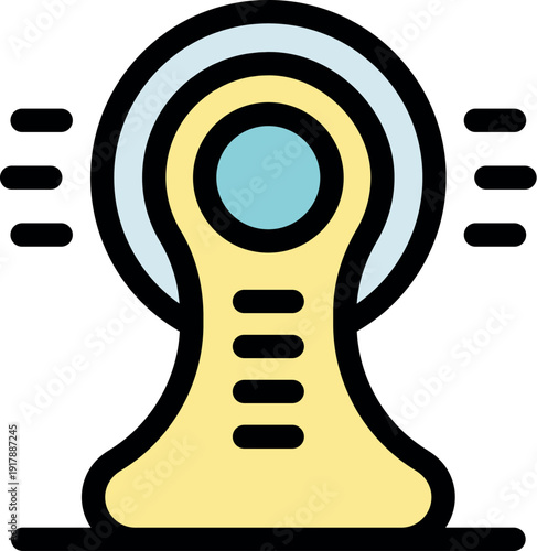 Stylized air purifier icon with motion lines and circular design