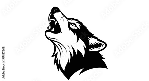 Black and White Wolf Howling Illustration.