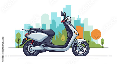 Modern Silver Scooter Side View Illustration.