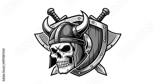 Viking Skull with Horned Helmet Shield.
