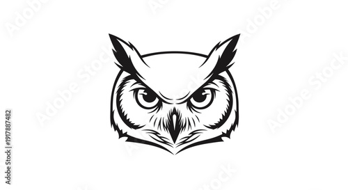 Black and White Owl Face Illustration.