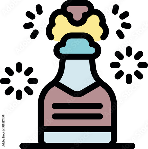 Vibrant potion bottle overflowing with colorful liquid and sparkles