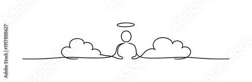 Heaven Reduced. Minimalistic one-line drawing abstract heaven symbol reduced to a calm human