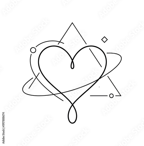 Meaningful Symbol. Minimalistic one-line drawing heart combined with subtle geometric form expressing emotion