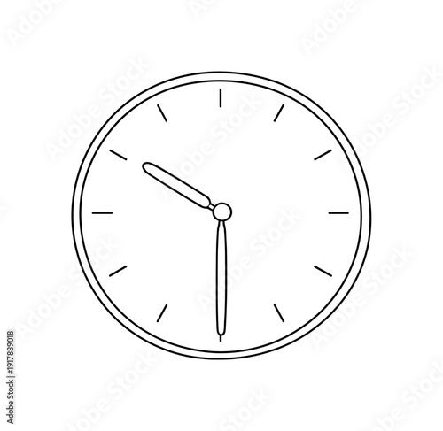 Slow Tempo. Minimalistic one-line drawing classic analog clock with gentle curves and relaxed symmetry,