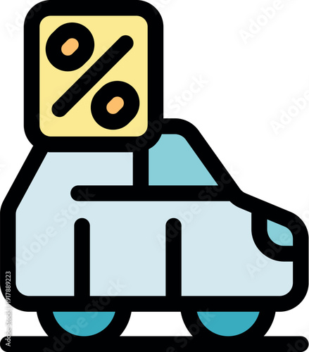 Car with a percentage symbol on top, representing concepts like auto loans, discounts, or special offers in the automotive industry