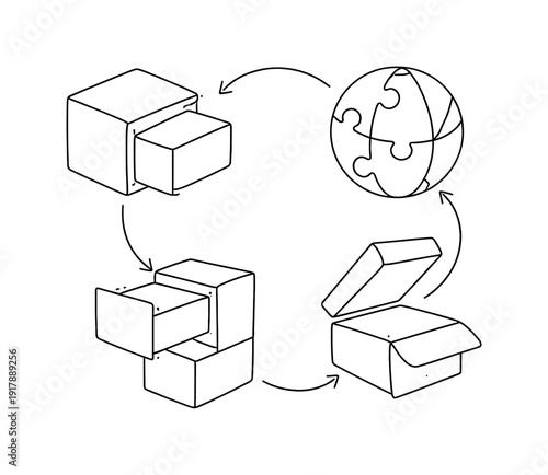 Adaptive Objects. Minimalistic one-line drawing transformable 3D shape shifting between forms to express