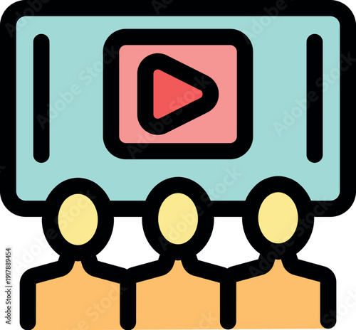 Group of people watching a streaming movie on a big screen tv, enjoying home cinema entertainment