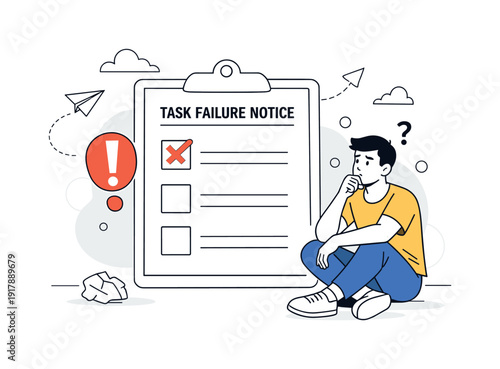 Task Error Reflection. Task Failure Notice. Checklist with one item marked incorrect, exclamation mark