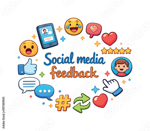 Social media feedback. Hand drawn illustration of Social media feedback. smartphone,