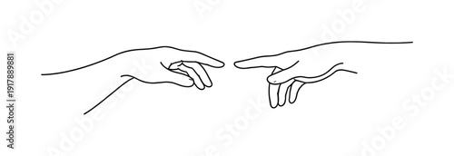 "Unfinished Contact". Minimalistic one-line drawing two fingertips reaching toward each