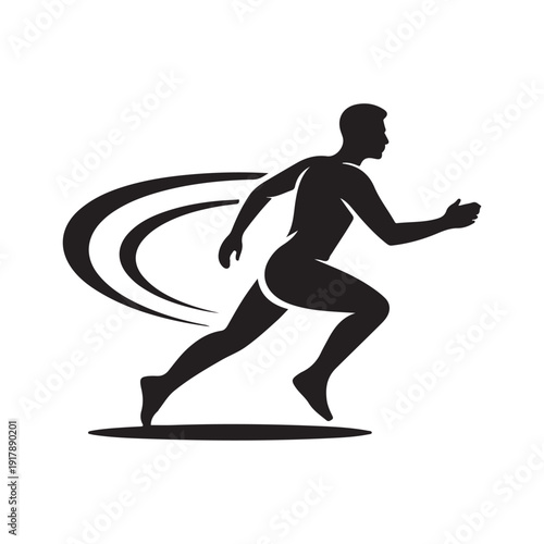 Silhouette of a man running with speed lines, representing fitness and athleticism