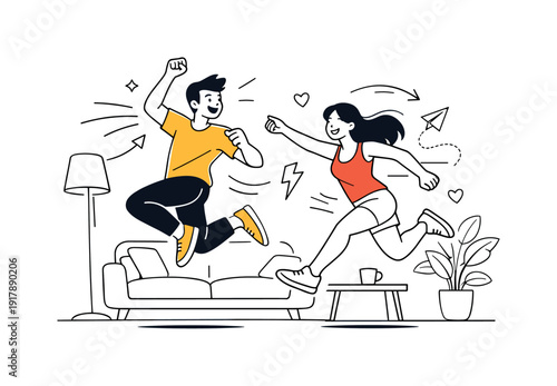 Minimalist home interiors. Clean living room with a sofa, floor lamp, and plant, soft light filling open space