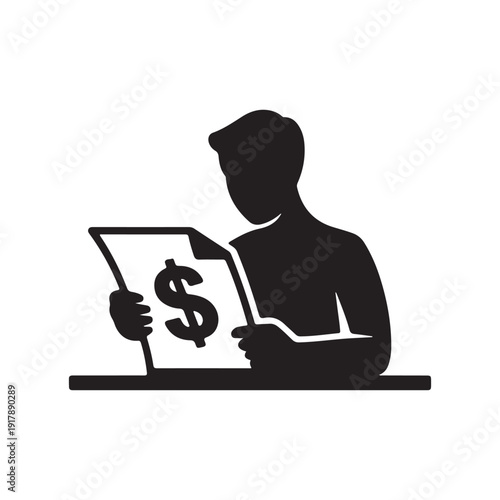 Person reviewing financial document with dollar symbol, concept of income and spending