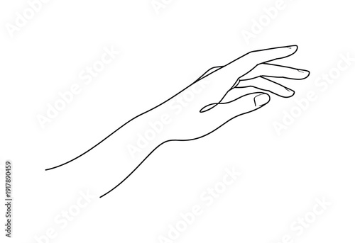 Lingering Contact. Minimalistic one-line drawing of a human hand reaching toward empty space