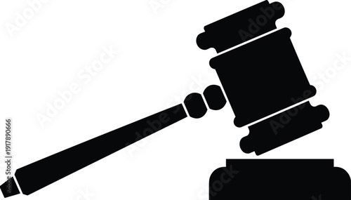 Judge gavel silhouette vector illustration, justice and law concept symbol for court ruling, legal verdict decision, auction hammer icon isolated on white background