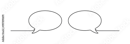 "Silent Gap". Minimalistic one-line drawing two speech bubbles separated by a narrow blank