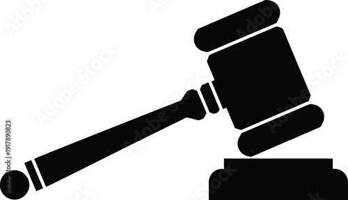Judge gavel silhouette vector illustration, justice and law symbol for court ruling, legal verdict decision, auction hammer icon isolated on white background